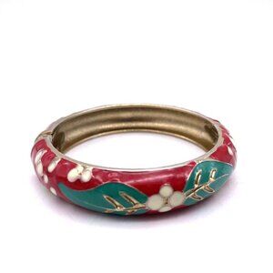 FL Brand Hinge Enamel Bangle Bracelet Red Green Signed